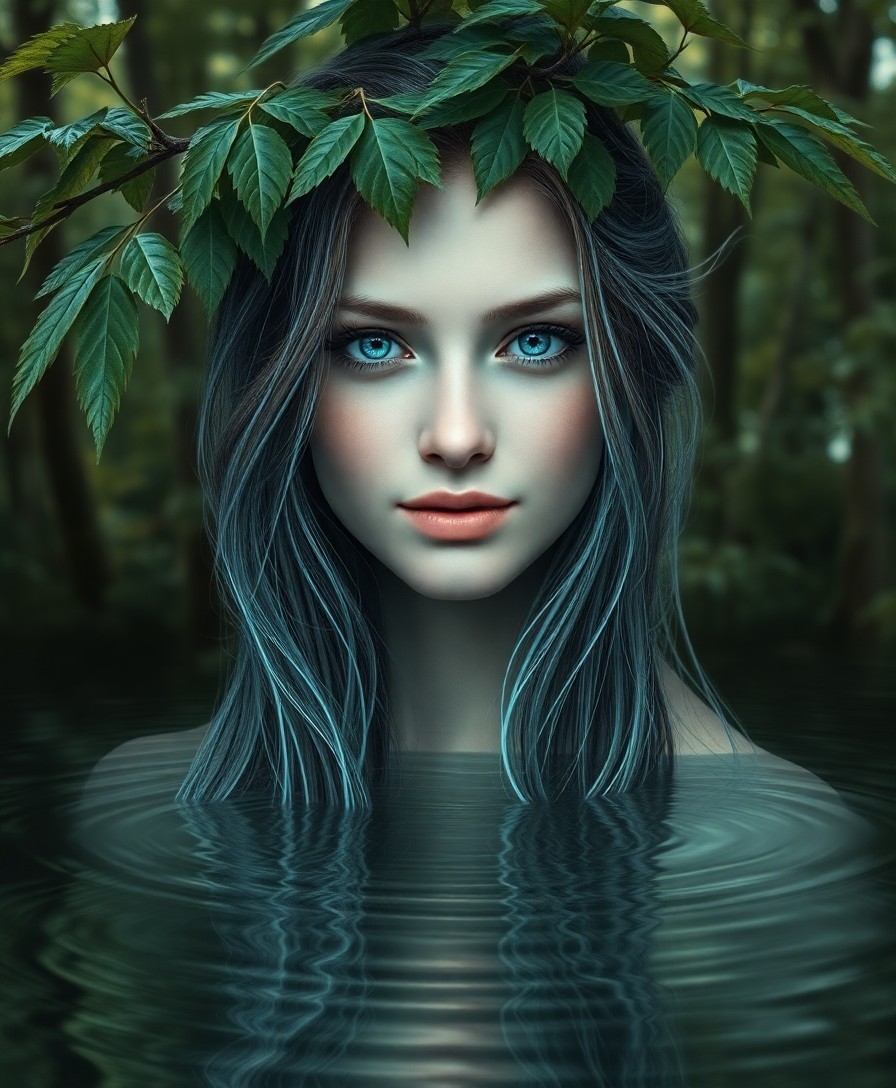 AI generated art for prompt: A hauntingly beautiful portrait depicts a young woman with piercing blue eyes and an enigmatic smile