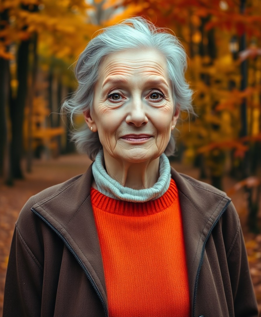 AI generated art for prompt: An elderly woman's portrait captures her graceful wrinkles and wise, compassionate gaze. Her attire,