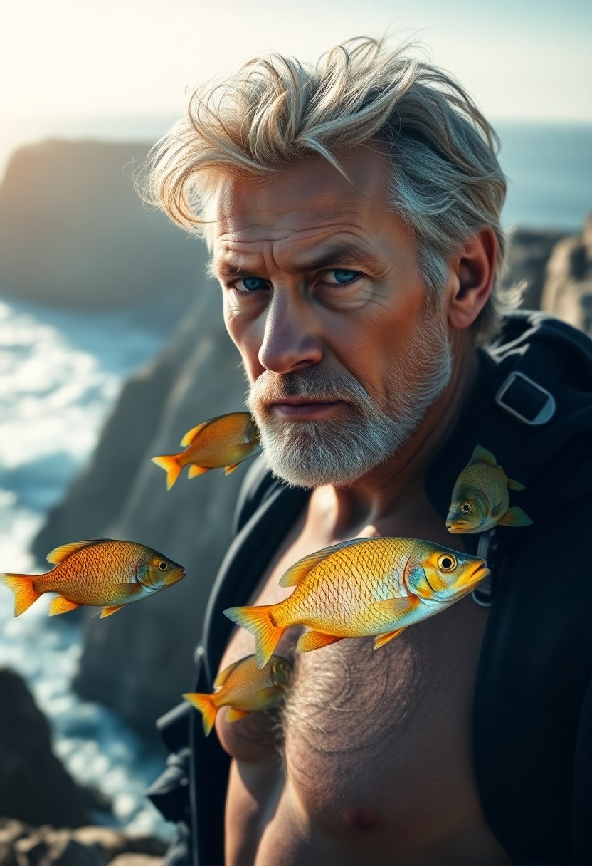 AI generated art for prompt: A captivating digital portrait showcases a seasoned coastguard veteran, their sun-bleached hair and 