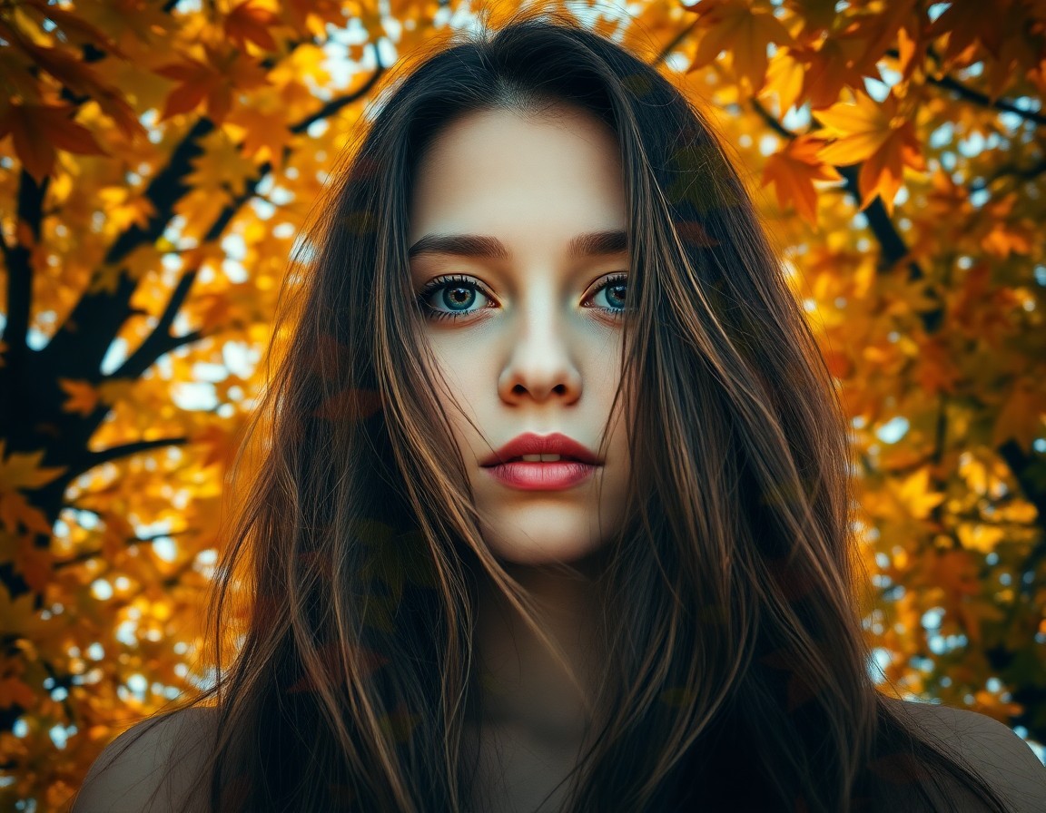 AI generated art for prompt: A portrait photograph captures a young woman with cascading locks of hair merging seamlessly into vi