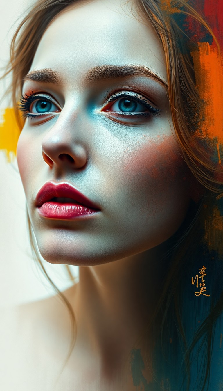 AI generated art for prompt: Create a photorealistic portrait photograph merging a woman's serene and contemplative expression wi