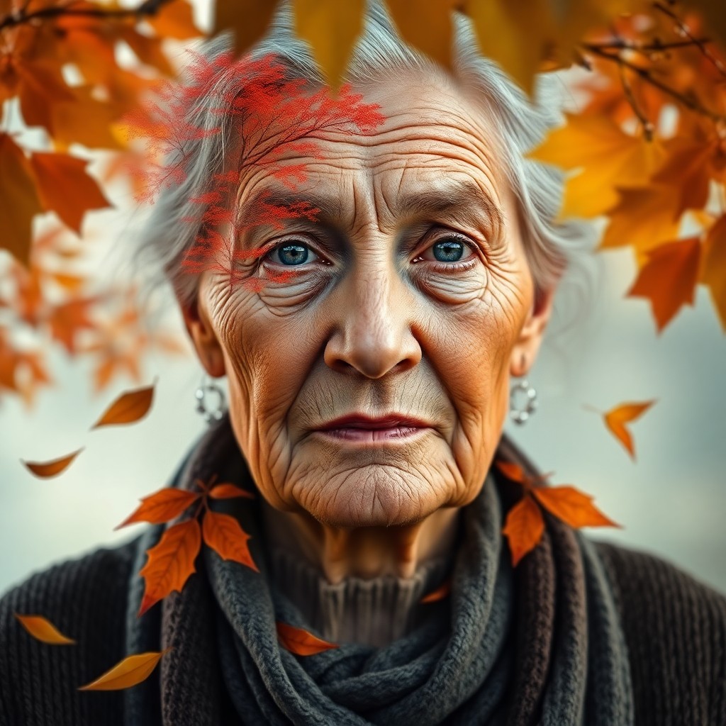 AI generated art for prompt: Craft a photorealistic portrait of an elderly woman with wise, weathered features and eyes that conv