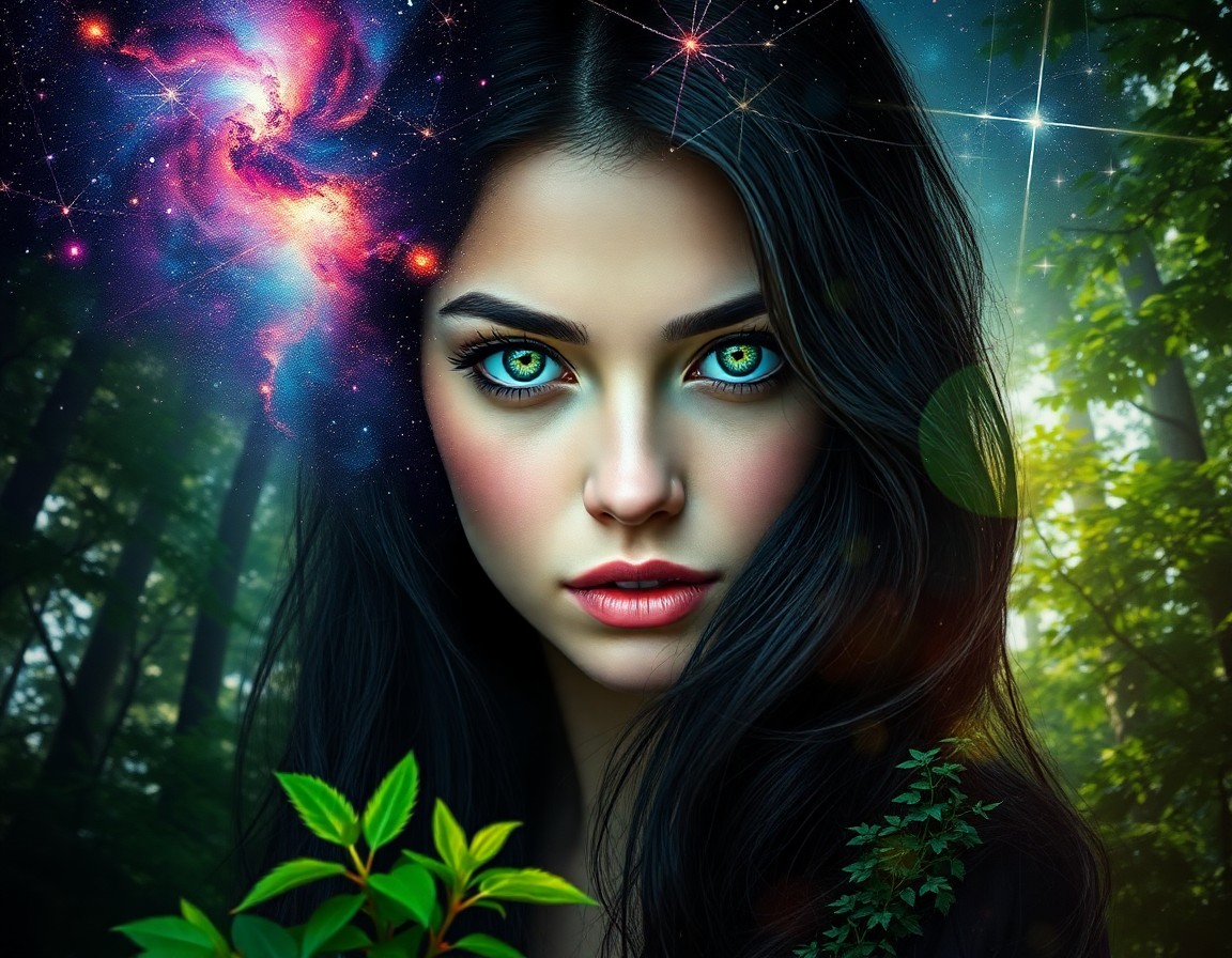 AI generated art for prompt: Envision a captivating photorealistic portrait of an enigmatic woman with emerald eyes, their depths