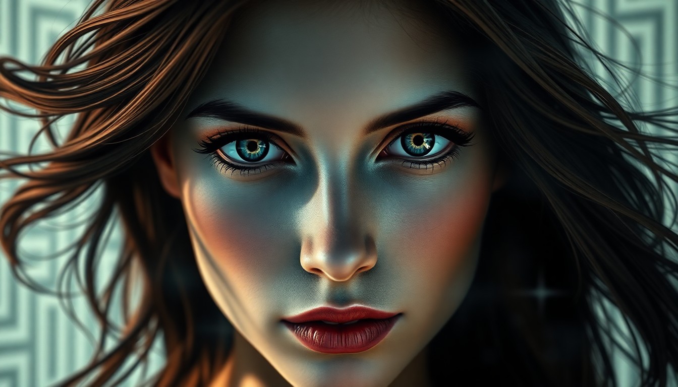 AI generated art for prompt: A photorealistic digital art portrait of an enigmatic woman captivates with a mesmerizing double exp