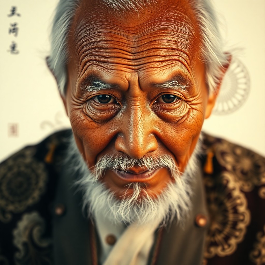 AI generated art for prompt: A captivating portrait of an elderly man showcases his warm, wrinkled skin and eyes filled with wisd