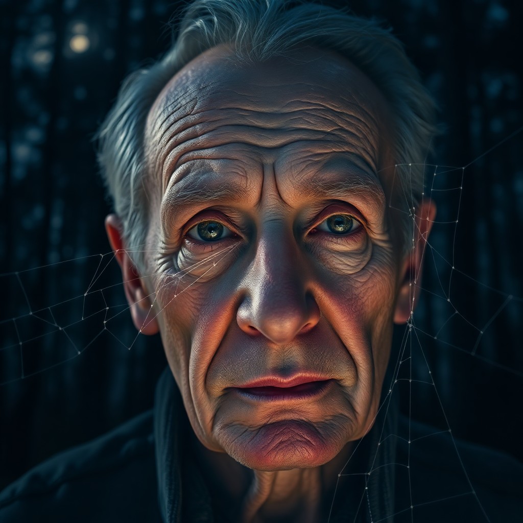 AI generated art for prompt: A photorealistic portrait captures an elderly man's weathered visage and deep, insightful eyes, part