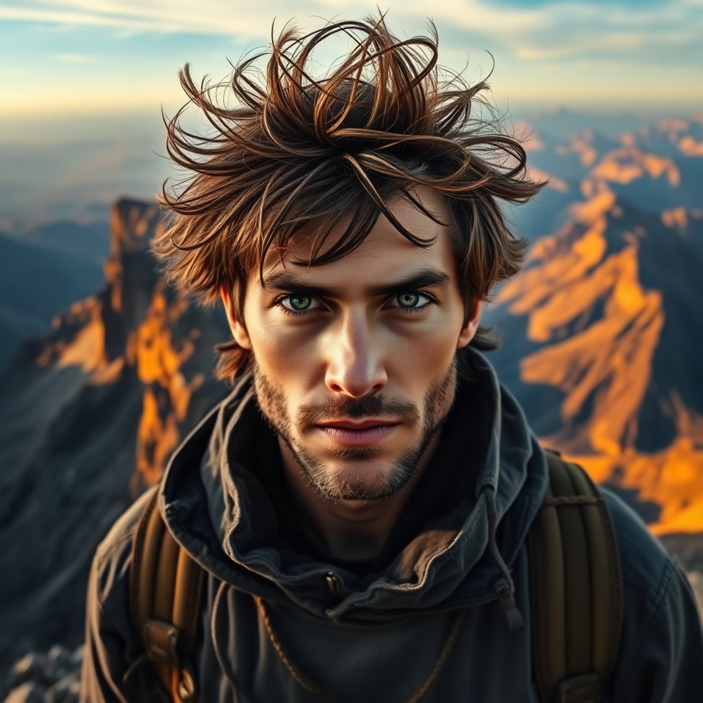 AI generated art for prompt: A captivating portrait of a modern-day explorer with rugged features and intense green eyes seamless