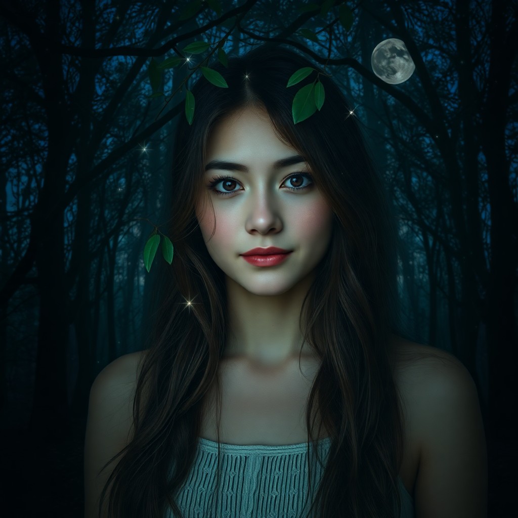 AI generated art for prompt: A photorealistic double exposure portrait showcases a young woman in her late twenties standing amid