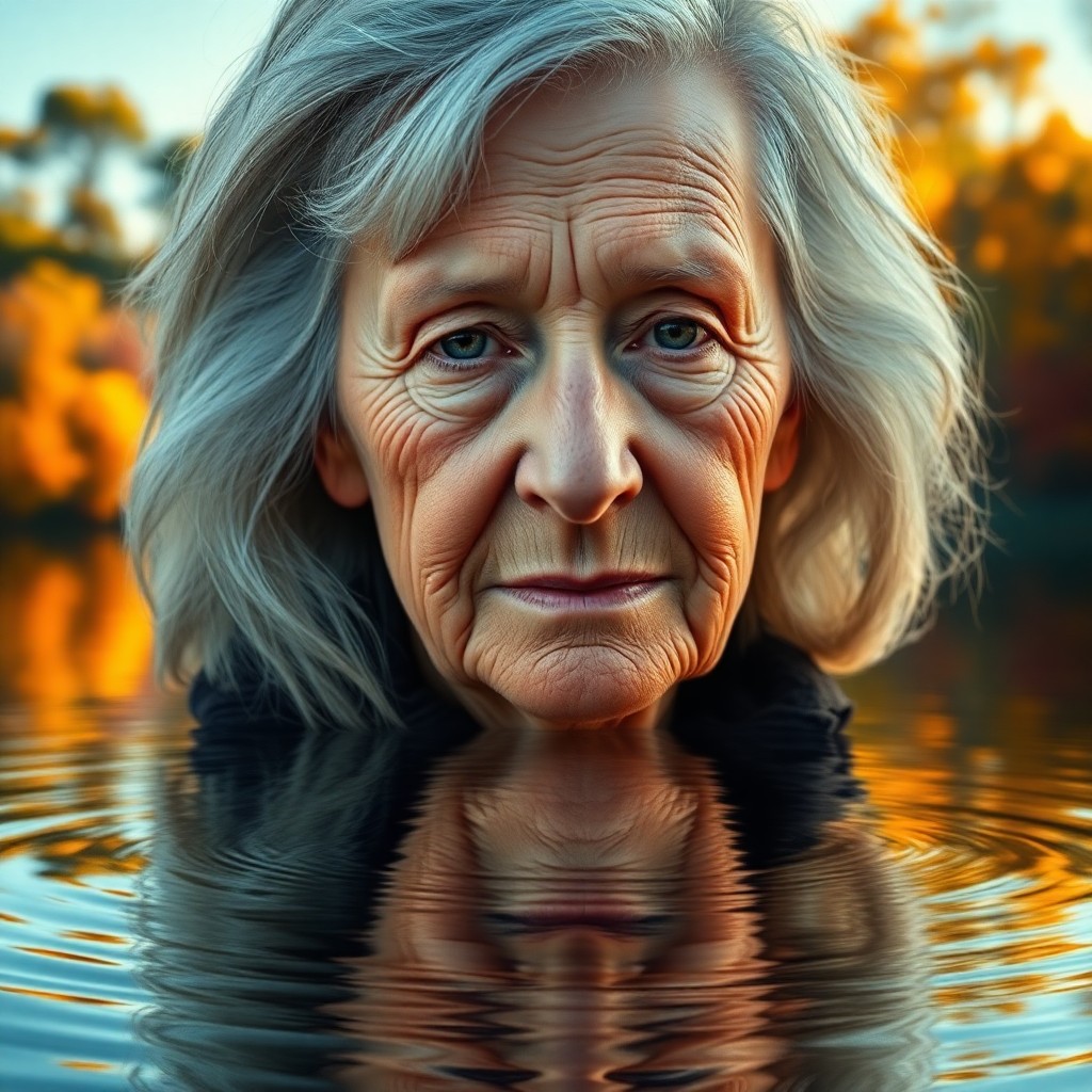 AI generated art for prompt: An elderly woman's portrait photograph showcases her deep wrinkles and wise eyes, softened by age. H