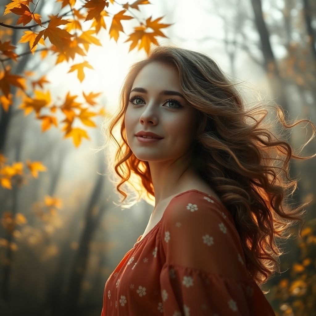 AI generated art for prompt: A photorealistic portrait photograph depicts a young woman with wistful eyes and cascading curls of 