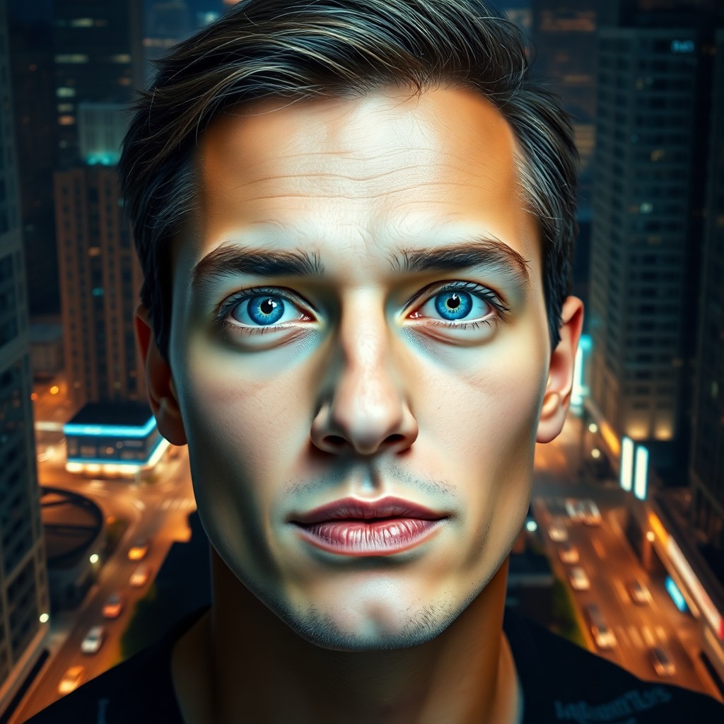 AI generated art for prompt: A captivating digital portrait showcases an individual with striking blue eyes and tanned skin, seam