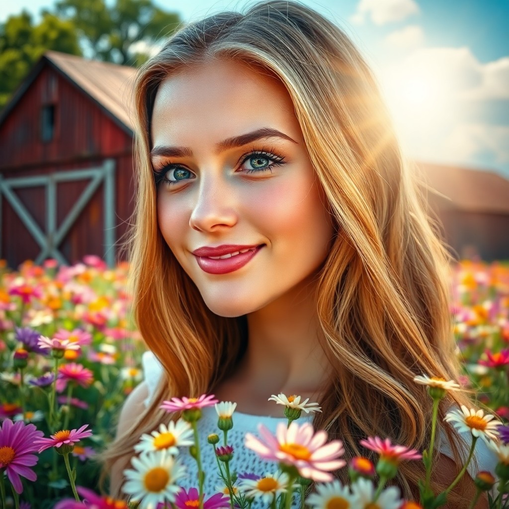 AI generated art for prompt: A photorealistic portrait showcases a young woman with captivating features—deep blue eyes accentuat