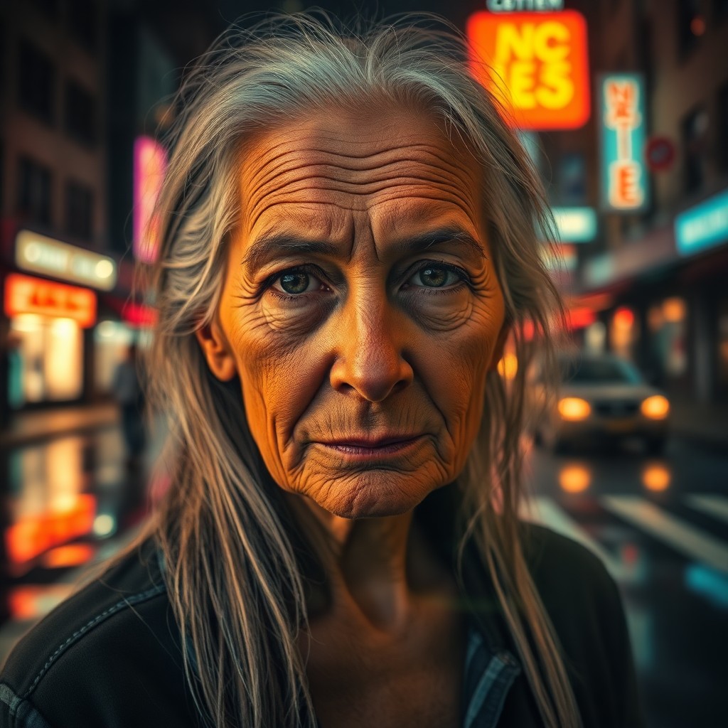 AI generated art for prompt: Craft a mesmerizing double-exposure portrait of an elderly woman with piercing eyes and weathered sk