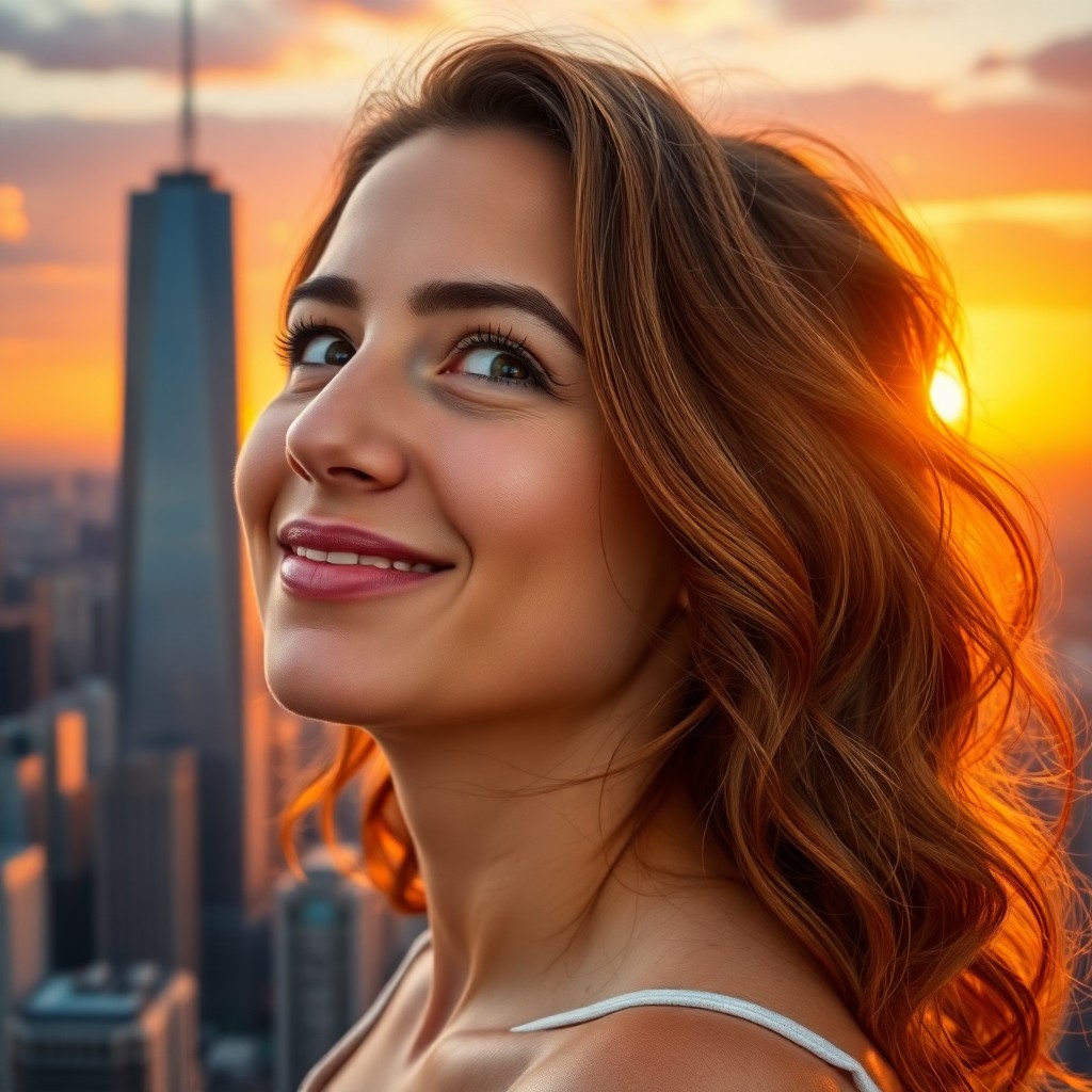 AI generated art for prompt: A photorealistic portrait photograph depicts a woman in her late twenties with sun-kissed skin and w