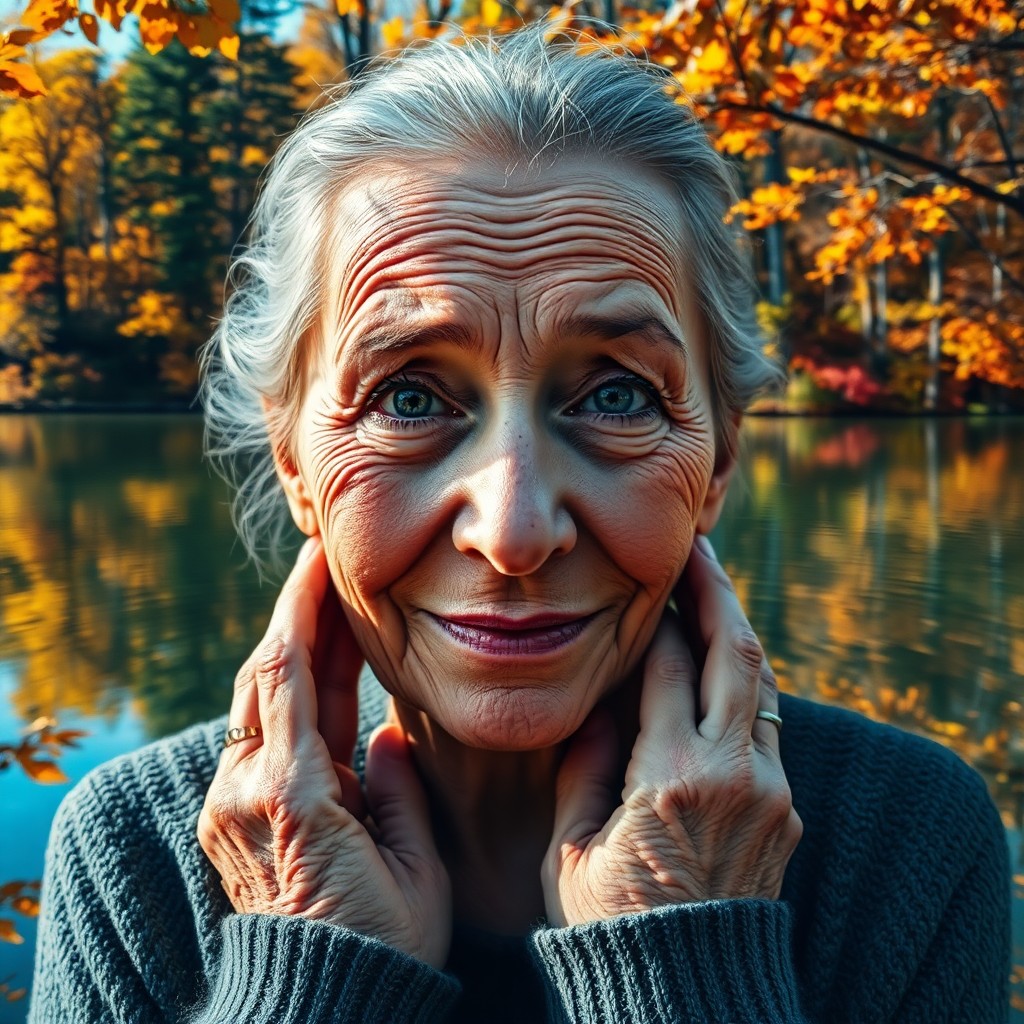 AI generated art for prompt: A captivating double exposure portrait showcases an insightful elderly woman with her eyes mirroring