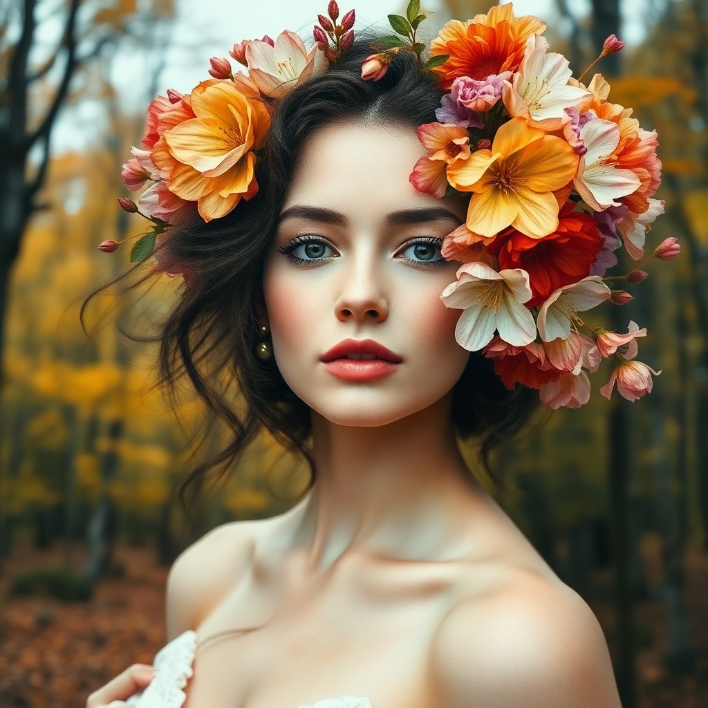 AI generated art for prompt: A captivating photorealistic portrait showcases a woman with ethereal beauty seamlessly merging into