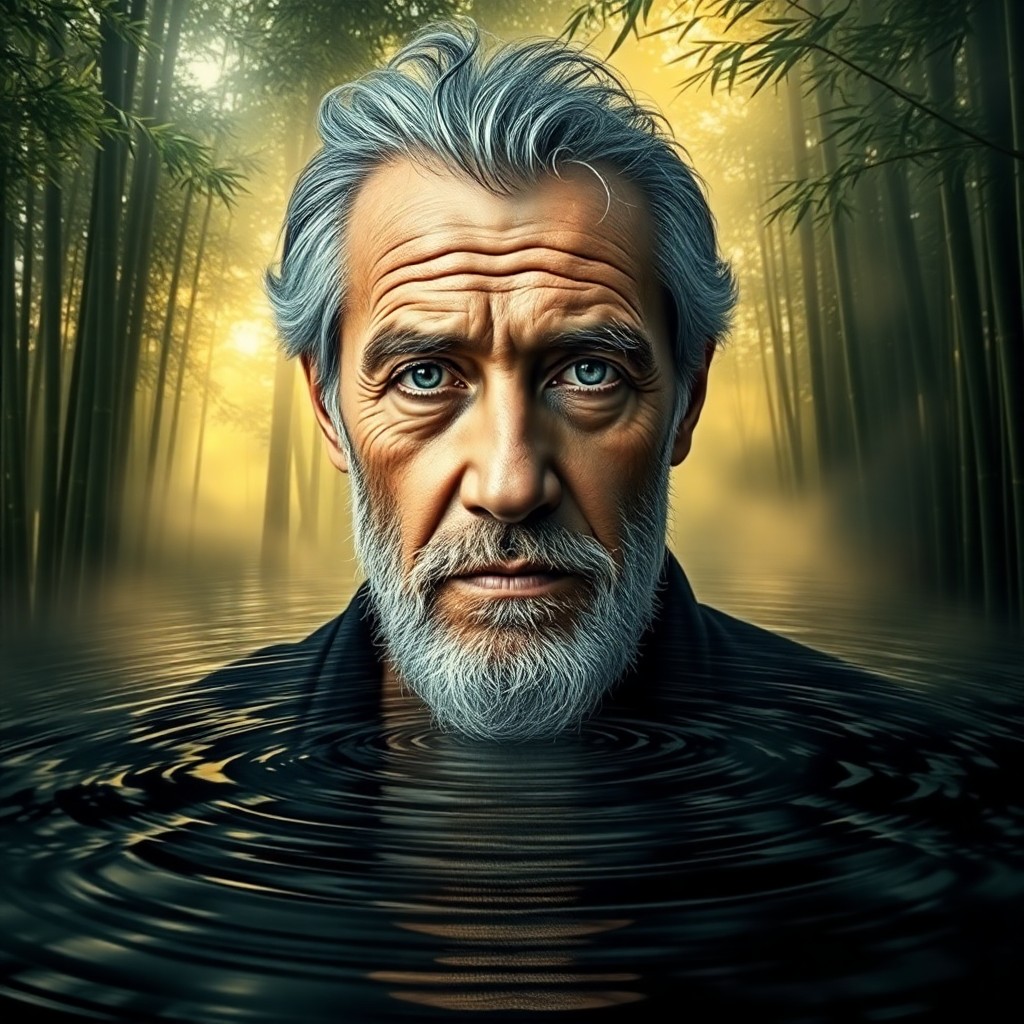 AI generated art for prompt: A photorealistic portrait photograph captures an elderly man's rugged features and piercing blue eye