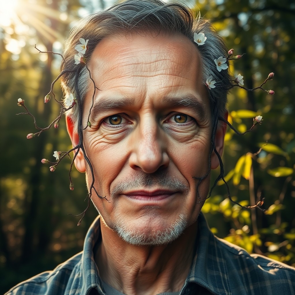 AI generated art for prompt: A captivating portrait photograph showcases a middle-aged man with a gentle expression and eyes that