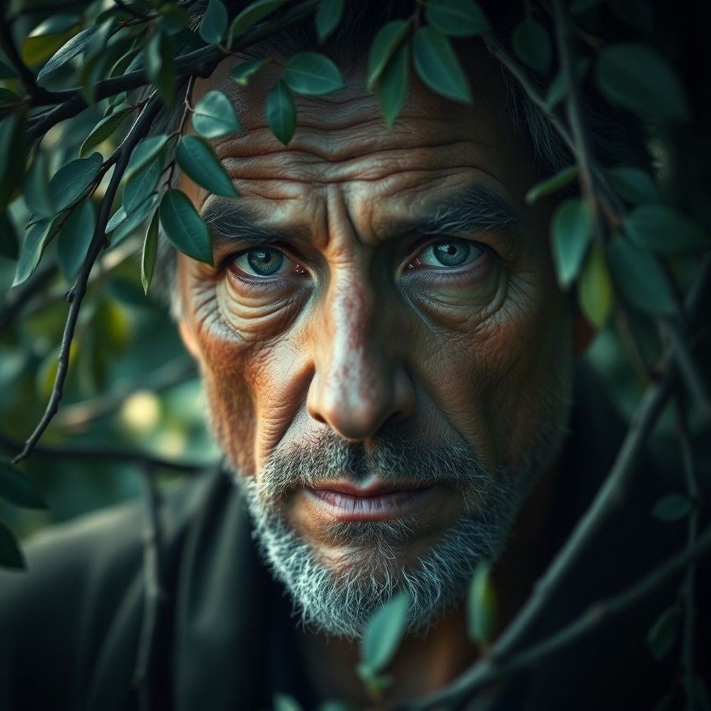 AI generated art for prompt: A captivating digital portrait of a rugged middle-aged man with deep emerald eyes and weathered skin