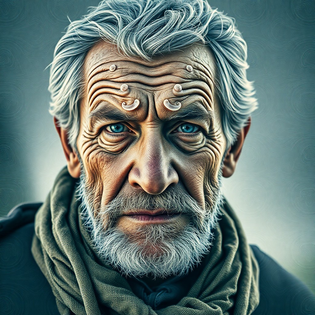 AI generated art for prompt: Envision a photorealistic portrait of an aged sea captain with a spirited gaze fixed on the horizon.