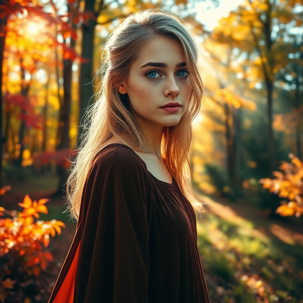 AI generated art for prompt: Craft a photorealistic digital portrait of a young woman with sun-kissed locks and piercing blue eye