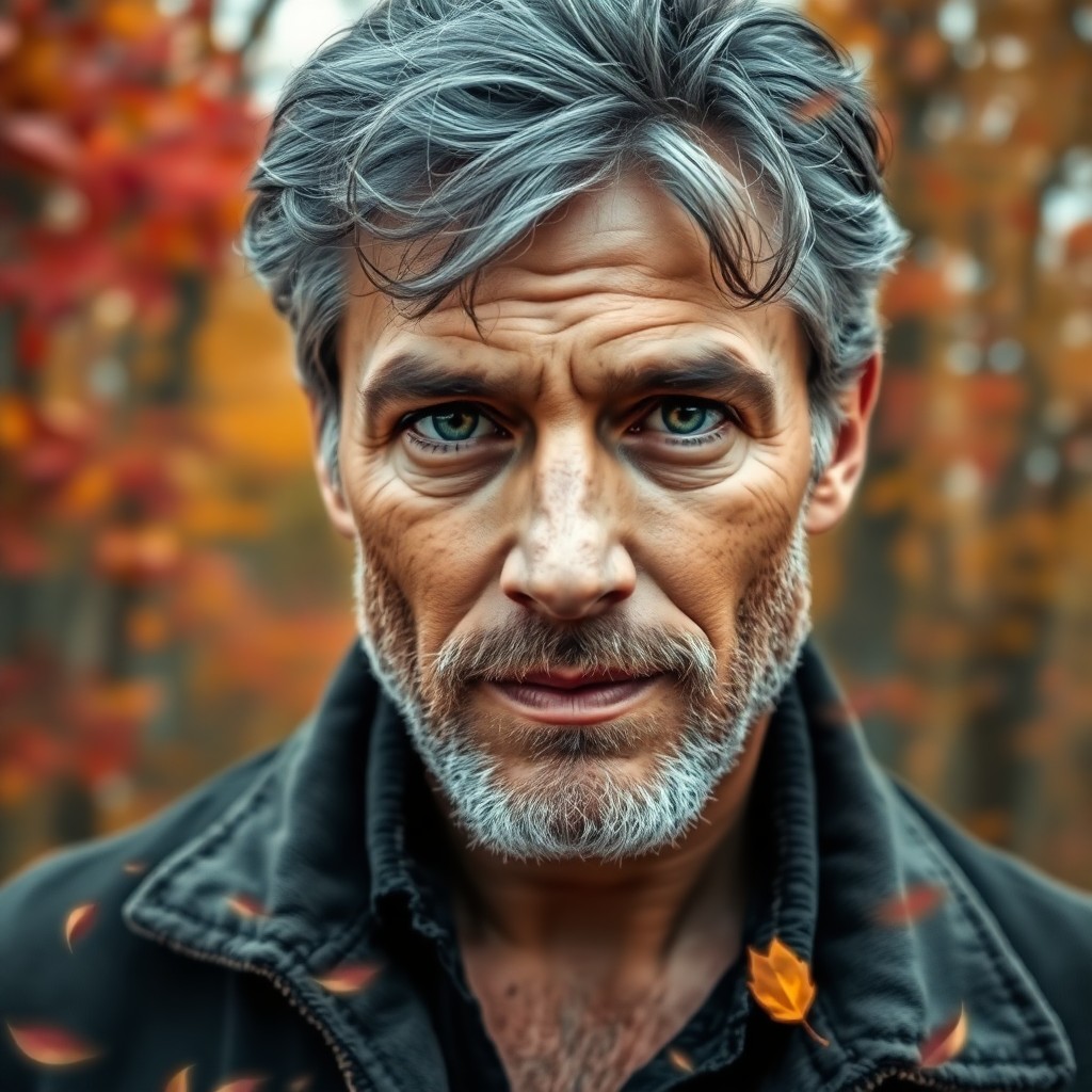 AI generated art for prompt: Envision a captivating digital portrait of a ruggedly handsome man in his forties, boasting striking