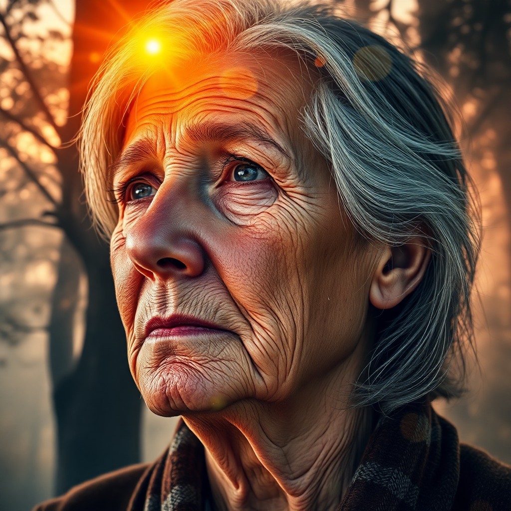 AI generated art for prompt: Craft an evocative photorealistic portrait of a middle-aged woman whose weathered features tell tale