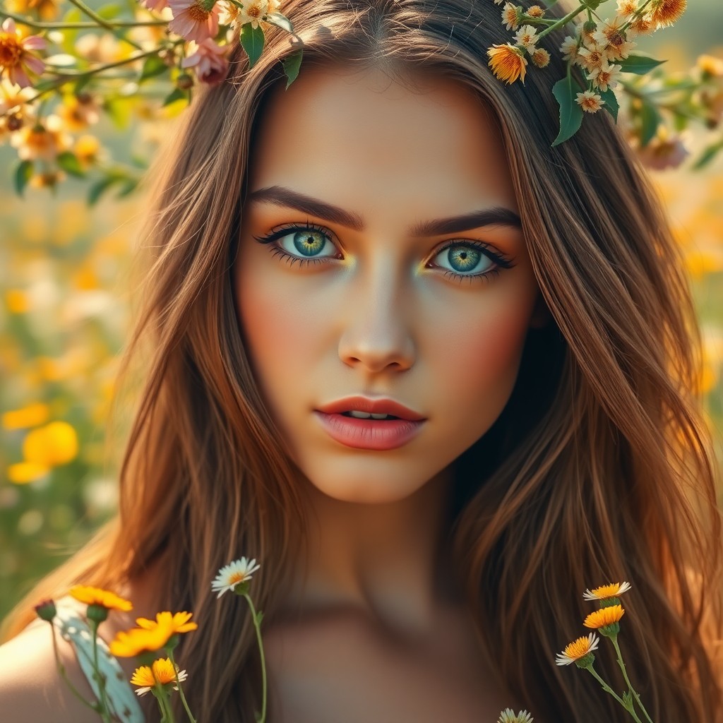 AI generated art for prompt: A captivating portrait photograph showcases a young woman with mesmerizing green eyes and fair skin,