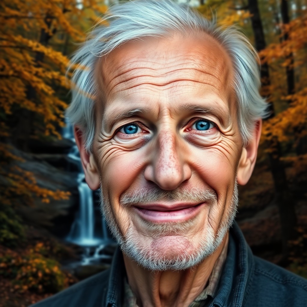 AI generated art for prompt: A photorealistic digital portrait showcases an elderly man with a gentle yet weathered visage and pi