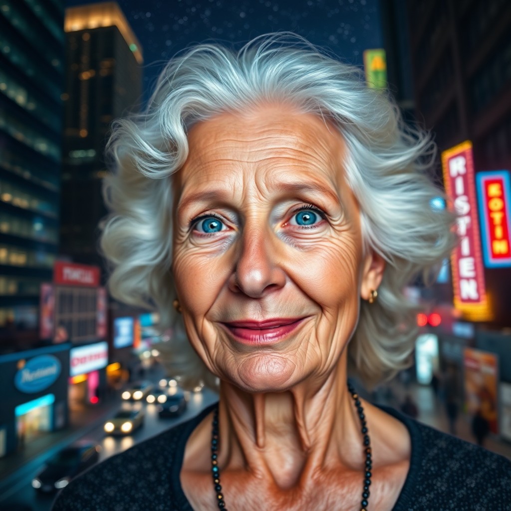 AI generated art for prompt: A portrait photograph showcases an elderly woman's sun-kissed skin and vibrant blue eyes, sparkling 