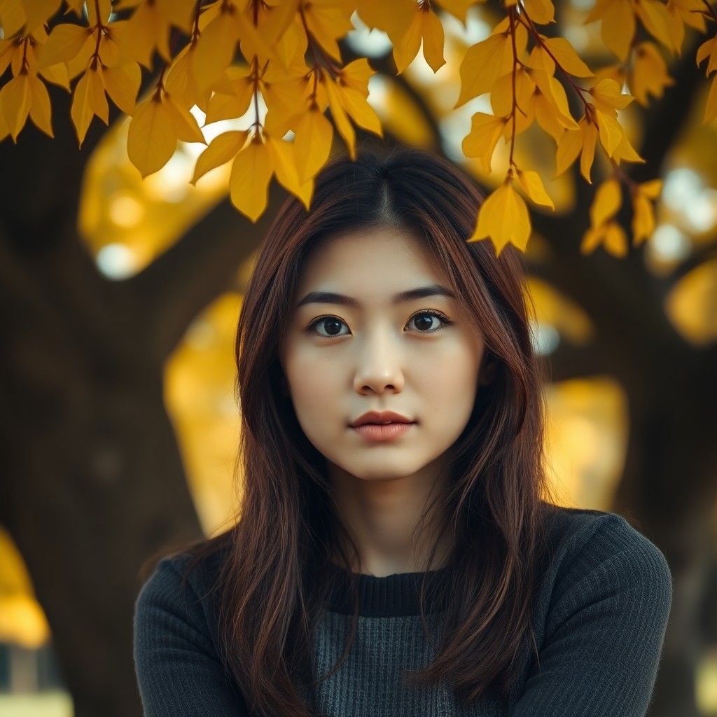 AI generated art for prompt: A photograph portrait capturing the essence of a young Asian woman in her late twenties, sitting pen