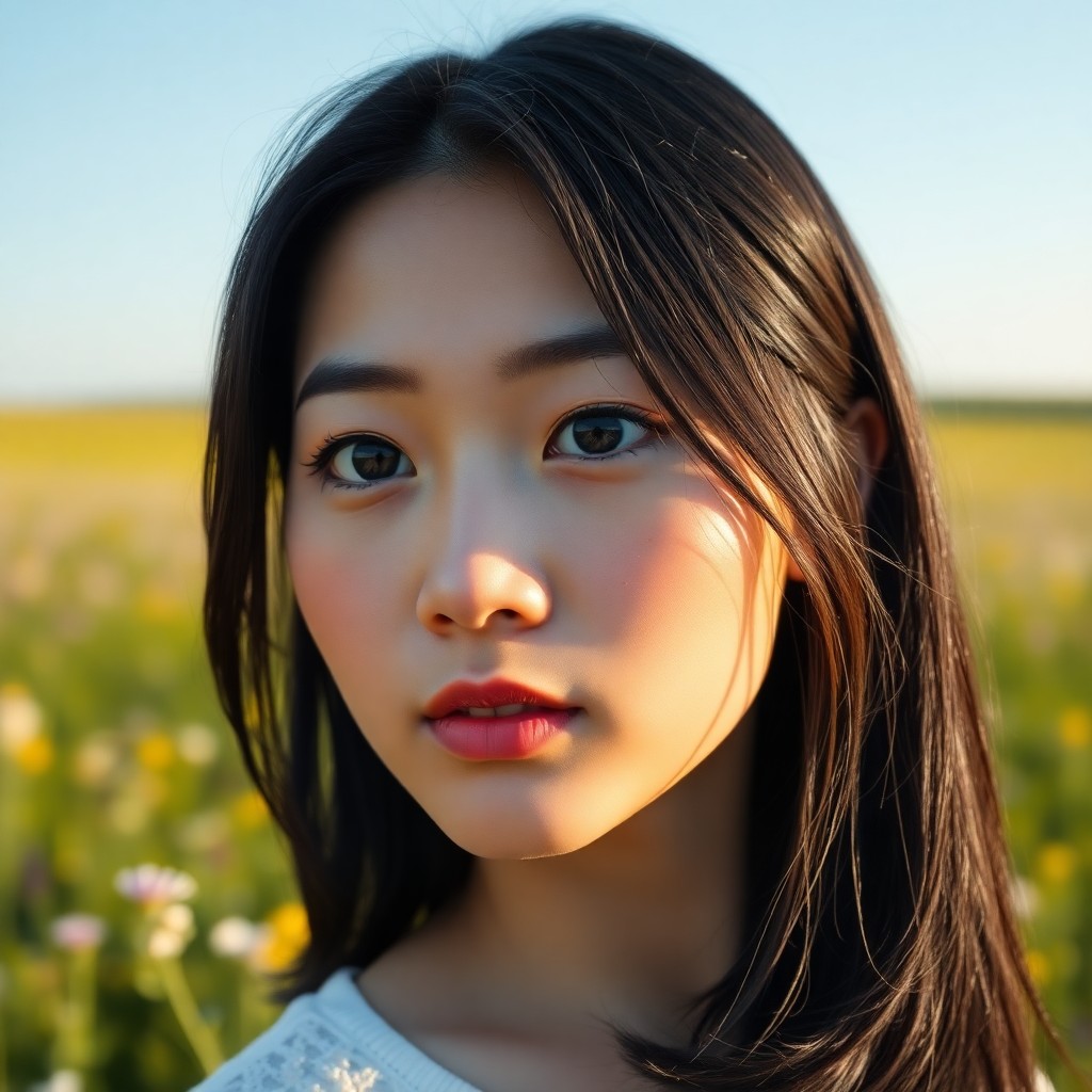 AI generated art for prompt: A young Asian woman with delicate features and almond-shaped eyes gazes pensively into the distance 