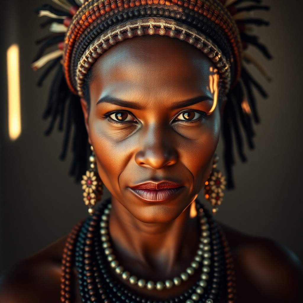 AI generated art for prompt: Create a vivid, lifelike image of an African American woman in her mid-30s with caramel skin tone, w