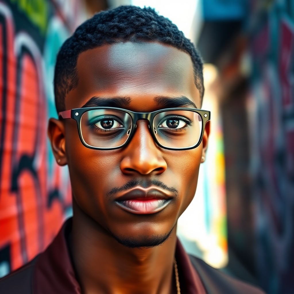 AI generated art for prompt: Create a photograph portrait of a young African American man with close-cropped hair in his early tw