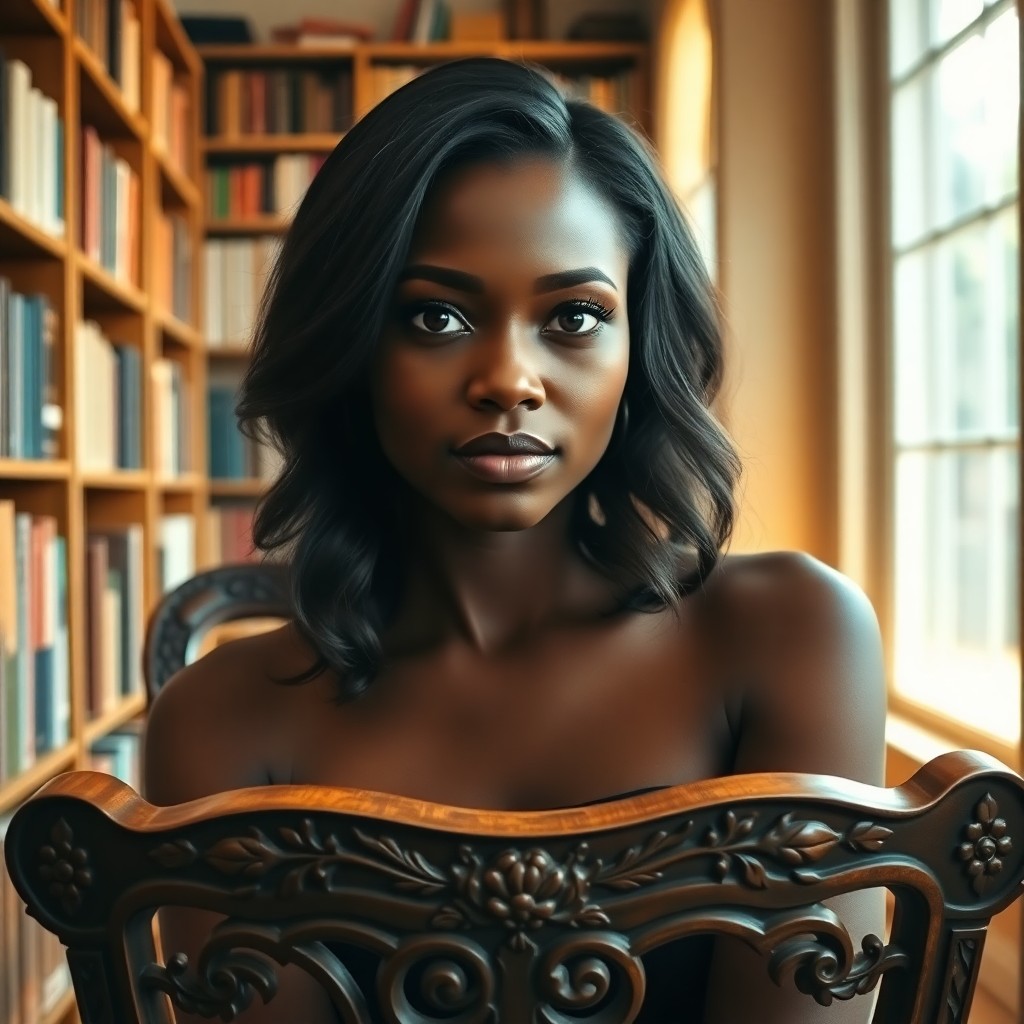 AI generated art for prompt: Craft a photograph portrait of an African American woman in her late 20s with deep brown eyes that s