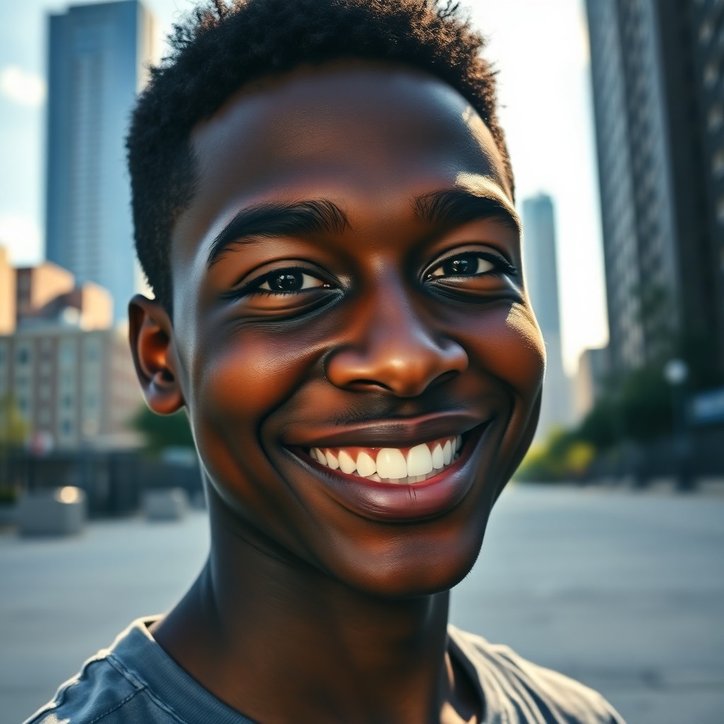 AI generated art for prompt: Capture a photograph portrait of an African American teenager with deep ebony skin, gleaming under s