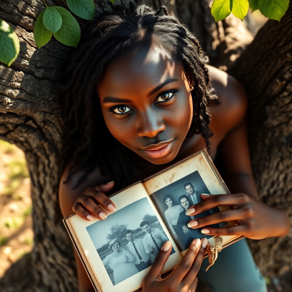 AI generated art for prompt: A captivating photograph portrait features an African American woman in her early 30s, exuding confi