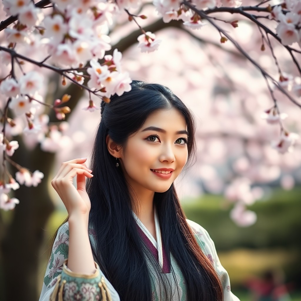 AI generated art for prompt: Create a vivid portrait photograph that captures the essence of an East Asian woman in her late 20s 