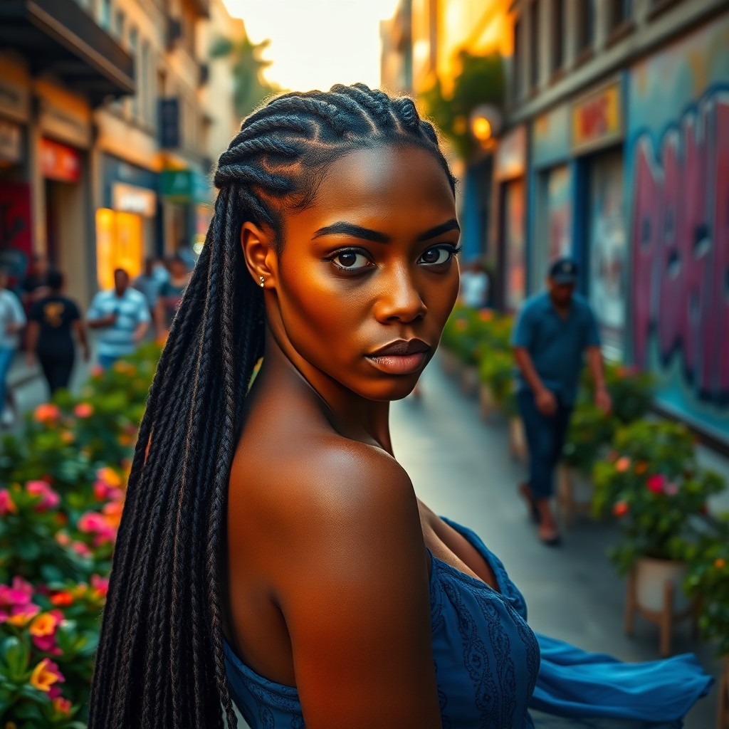 AI generated art for prompt: Craft a photograph portrait capturing an enigmatic African American woman with deep brown eyes refle