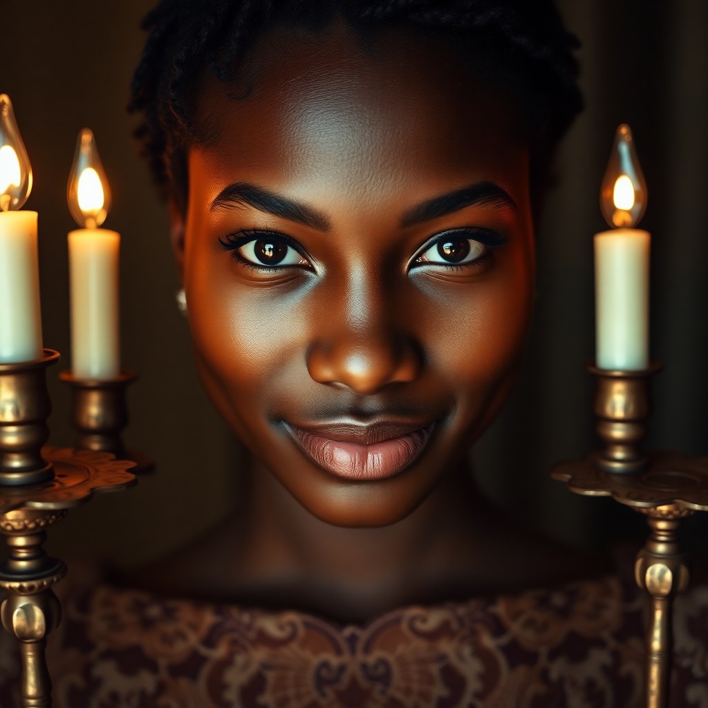 AI generated art for prompt: Envision a photograph portrait of a young African American woman in her twenties, adorned in an intr