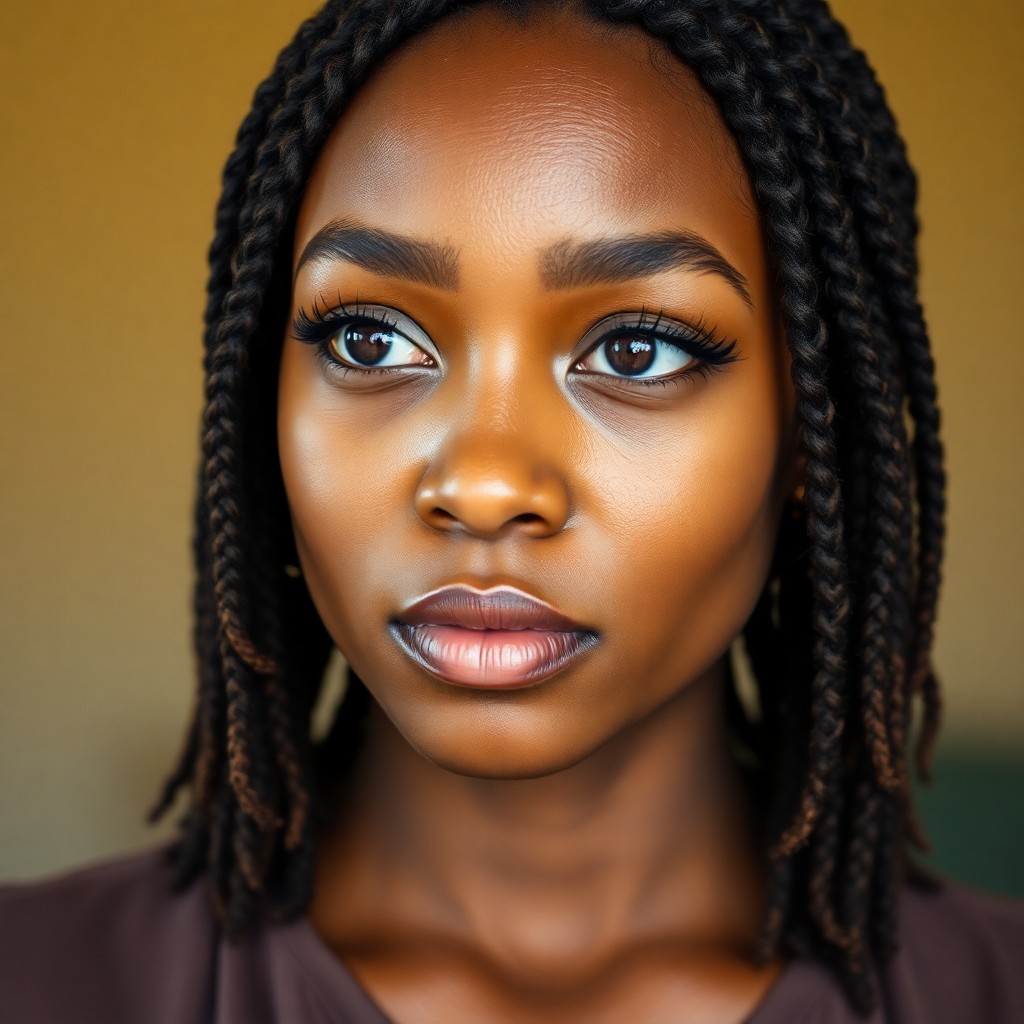 AI generated art for prompt: A close-up portrait of an African American woman in her late twenties, sporting shoulder-length drea