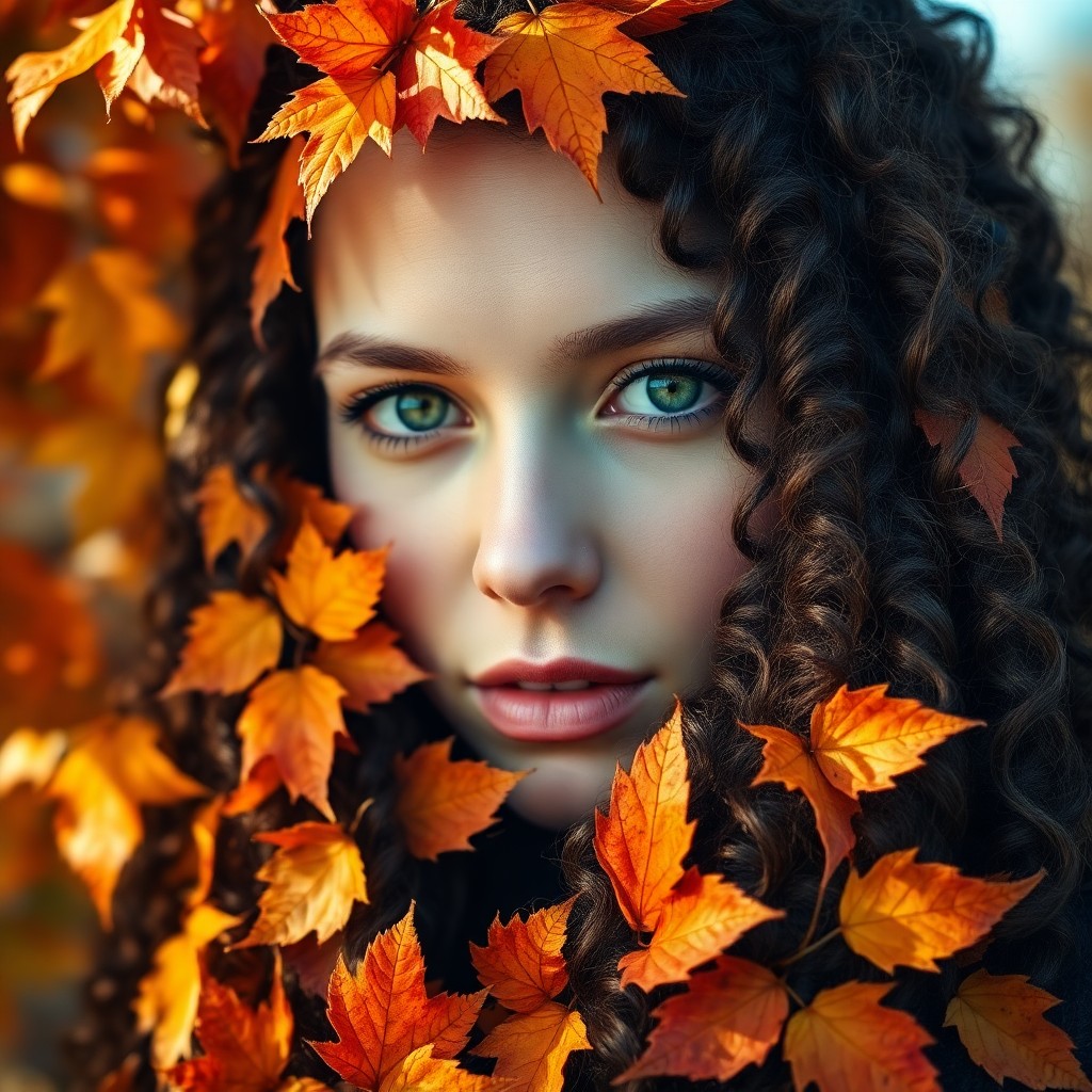 AI generated art for prompt: Craft an awe-inspiring photograph portrait of a woman with bright green eyes and long curly hair, dr